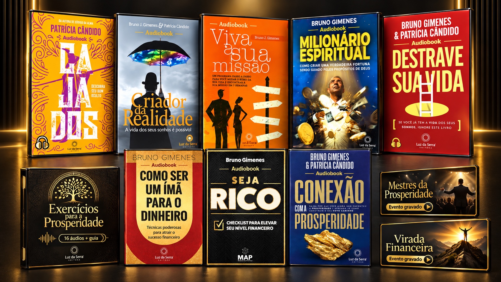Montagem dos oito audiobooks, do programa Exercícios para a Prosperidade e dos eventos gravados
